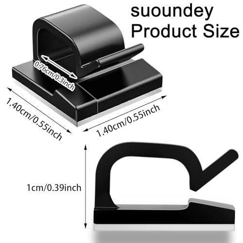 100 Pcs Cable Clips, Adhesive Cable Organizer Cord Holder Wire Clip Wire Management Self Adhesive Hooks Wire Holder for Office, Home (Black)