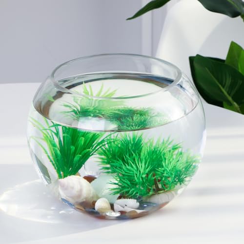 GANAZONO Glass Round Fish Tank 7.87X7.87X6.29 Inch Clear Small Fish Bowl Desktop Aquarium for Goldfish Home Office Wedding Decoration and Hydroponic Vase - size: 20x20cm
