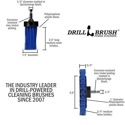 Drillbrush Boat Detailing Kit for Cordless Drill - Power Swimming Pool Tile Cleaner Brush Set - Crevice Cleaning Brush for Electric Drill - Small Power Scrubber for Grout - Spin Scrubber Attachment