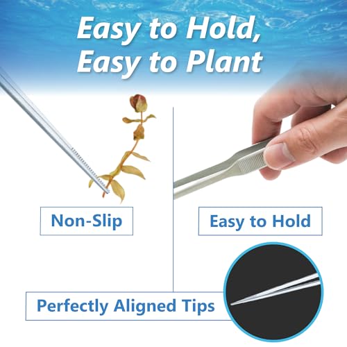 3-Piece Aquascaping Tools Set – 25cm / 9.8in Straight & Curved Long Tweezers, Scissors, Fine Tip 1mm – Aquarium Plant Care, Terrarium Tools