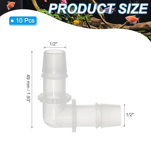 PATIKIL 1/2" Plastic Hose Barb 90 Degree Elbow, 10 Pack L-Barb Fittings 2 Way Equal Barbed Joint Connector Splicer Mender Hose Adapter Union Adapter for Aquarium Fuel Gas Liquid Air - size: 0.5 Inch