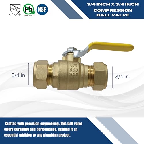 XFITTING 3/4 inch Compression Ball Valve, Full Port, Brass, 600 WOG (Water, Oil, Gas), 1 Piece - size: 0.75 Inch