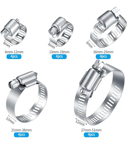 20Pcs Adjustable Stainless Steel Hose Clamps Assortment Kit, 1/4-2 in (6-51mm) Worm Gear Pipe, Fuel LineHeavy Duty for Plumbing, Washing Machine, Mechanical，Garden and Automotive Hose Connections - size: 20 pcs (1/4'' - 2'')