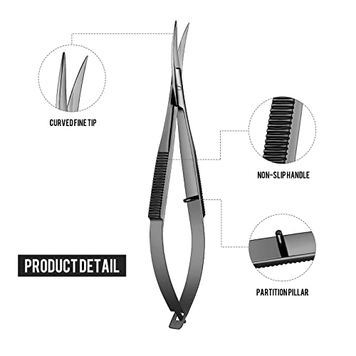 Lasnten 3 Pack Curved Stainless Steel Spring Squeeze Embroidery Scissors Eyebow Grooming Trimming Scissors Thread Snips Clippers Also for Applique, Fabric, Knitting, Sewing, Arts & Craft (Black) - color: Black