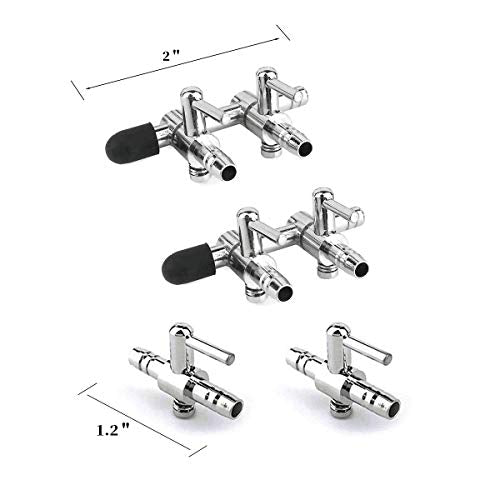 2 PCS 1-Way and 2 PCS 2-Way Air Flow Control Lever Valve Distributor Splitter Aquarium Air Pump Accessories, 4 Check Valves and 10 Fish Tank Suction Cups, 5 T and 5 Straight Connector