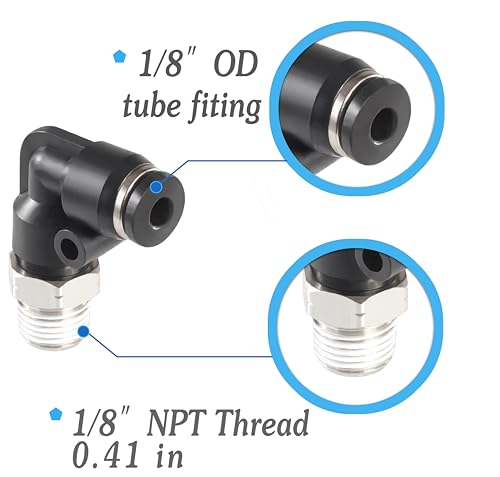 1/8 Air hose fittings, Air fittings Male Elbow 1/8 Inch Tube OD x 1/8 NPT Thread Push to Connect Fitting, PL-1/8-N1 (Pack of 10) (1/8-1/8) - size: OD 1/8 - NPT 1/8