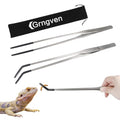 2PCS Stainless Steel Reptile Feeding Tongs with Rubber Tip, 10.6" Straight and Curved Long Tweezers Terrarium Aquascape Tools Feeder for Lizards, Bearded Dragon Snake Enclosure Tank Accessories
