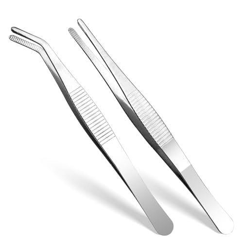 2PCS Precision Tweezers, Stainless Steel Bent and Straight Flat Tip Tweezers with Curved Serrated for Electronics, Laboratory Work, Aquatic Pets, Corals Plants, Model Building, Jewelry Craft