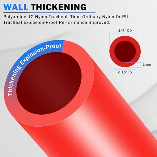 CheeMuii 50 FT 1/4" DOT Air Line Red 1/4 PA12 Nylon Pneumatic Tubing 15.2 Meter 1/4 Inch OD Pneumatic Air Tubing Pipe Hose Line for Semi Truck Trailer or Industrial Air System - color: Red, size: 1/4"OD-50FT