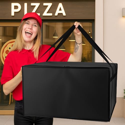 Bodaon Insulated Pizza Delivery Bag, 24" x 24" x 14" Pizza Warmer Bags for Carry Hot, Food Warmers for Parties, Pizza Thermal Insulation, Large Pizza Carrier for Delivery Drivers, Black, 1-Pack - color: Black-, size: 24" x 24" x 14"H