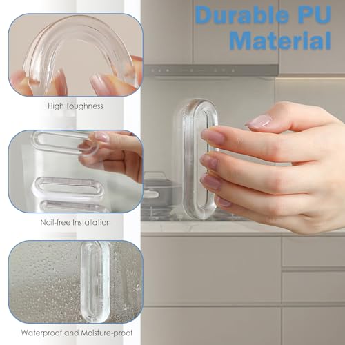 4 Pcs Clear PU Self-Adhesive Recessed Finger Pulls - Oval Sliding Door Handles, Instant Handle for Glass Doors, Windows, Drawers & Cabinets