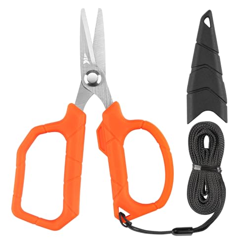 KastKing Paradox 4.5-Inch Fishing Scissors, Stainless Steel Precision Fishing Line Cutters With Non-Slip Grip, Protective Sheath, and Neck Lanyard, Small Scissors for Braided Fishing Line - style: A: 4.5" Braid Scissors