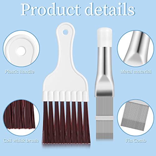 Pimoys 3 in 1 Set Air Conditioner Condenser Fin Comb, 1 Coil Cleaner Stainless Steel Fin Comb with 2 Evaporator Radiator Cleaning Whisk Brush