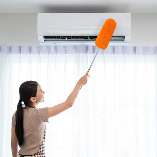 Tanlade 12 Pcs Microfiber Feather Duster for Cleaning 13-31 Inch Extendable Cobweb Dusters Ceiling Fan Duster Washable Bendable Tool for Office Car Window Furniture (Orange) - color: Orange