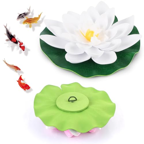 9 Pcs Artificial Floating Foam Lotus Flowers with Plastic Lotus Leaves, Artificial Lily Pads for Pond, Pond Plants Ornaments for Garden Koi Fish Pool Aquarium Pool Wedding Decor