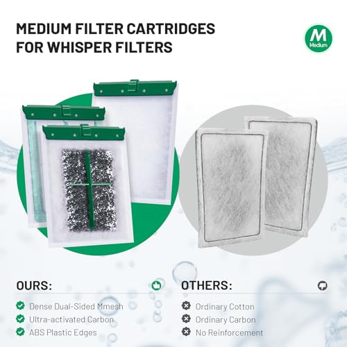 8 Count Medium Filter Cartridges Compatible with Whisper Bio Bag Filters, Large Aquarium Filter Cartridge for Whisper 10i/IQ10/PF10 and Repto Filter 90 GPH - size: M-8Pack