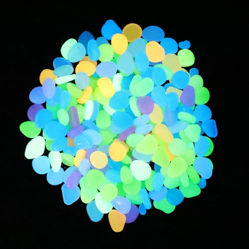 Oubest Glow in The Dark Pebbles/Glow Stones/Glowing Rocks Blue Decor for Garden/Fish Tank/Aquarium/Walkway/Driveway/Plant Pots/Bonsai (100, Multi-Colored) - color: multi-colored