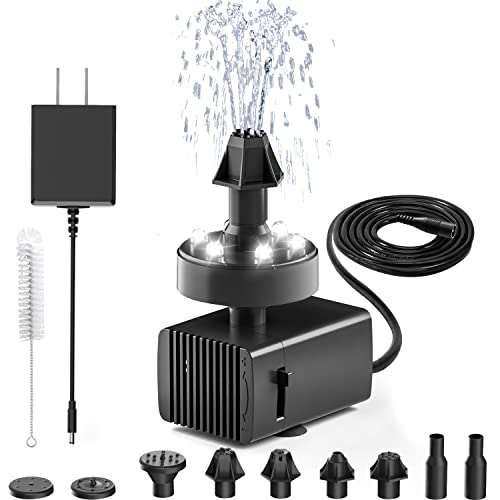 24-Hours Working Bird Bath Fountains Plug-in, Jutai Adjustable DC 12V Water Fountain Pump with LED Light for Birdbath, Garden, Small Fish Tank, Pond,16.4Ft Power Cord, Adapter Included(White) - color: White