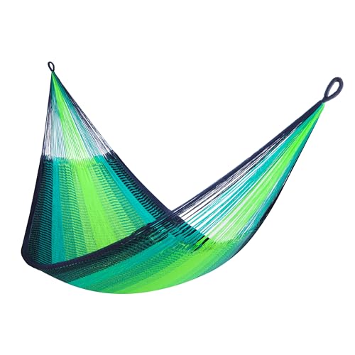 Handwoven Hammock by Yellow Leaf Hammocks - Family Size, Fits 2+ PPL, 550lb max - Weathersafe, Super Strong, Easy to Hang, Ultra Soft, Artisan Made - Color: Neon - Blue - Turquoise - color: St. Lucia- Neon, Blue and Turquoise, size: Fits 1-2+ People (550
