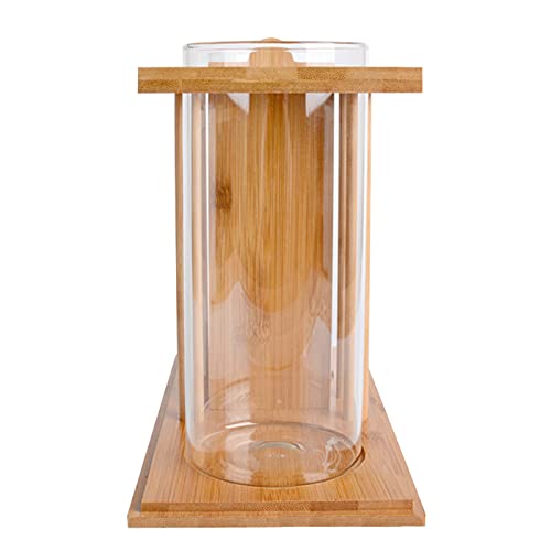 Dual Chamber Bamboo Desktop Aquarium - Mini Betta Fish Tank with LED Light, 360° View Glass Tanks for Goldfish or Small Fish, Home Office Decor
