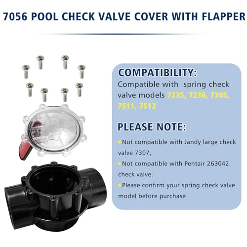 2 Pack 7056 Pool Check Valve Cover with Flapper Assembly Replacement for Jandy 7235 7236 7305 7511 7512, Check Valve Flapper Rebuild Kit Compatible with Zodiac Jandy Spring Check Valve (2 Pack/Set)