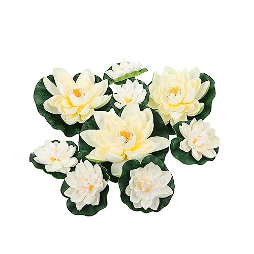 SOLUSTRE 9Pcs Artificial Lotus Water Lily Ornaments Green Leaves for Home Decor Pool and Aquarium Decoration
