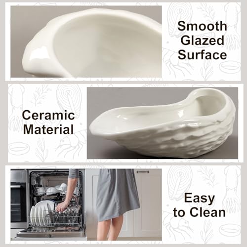 Reallnaive 6 Pcs Ceramic Oyster Shells Reusable Oyster Grilling Shells Large Clam Baking Dish Platter Plate for Cooking Shrimp Scallops Clams Seafood of All Kind