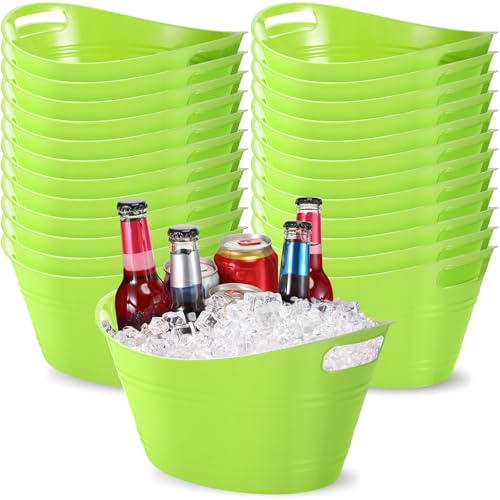 Norme 24 Pcs Oval Storage Tub with Handles, 4.5l Plastic Ice Buckets Bulk for Wine Beer Champagne Drink Cooler Beverage Storage Tub for Parties BBQ Weddings Party Outdoor Celebration(Lime Green) - color: Lime Green