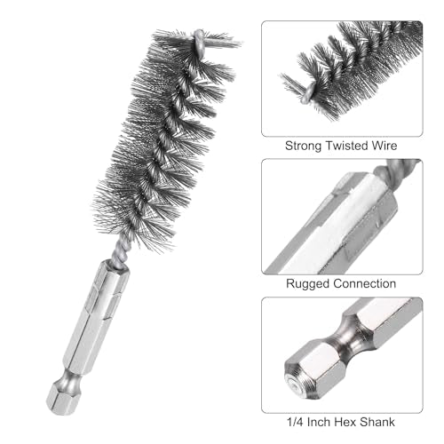 HARFINGTON 10Pcs Stainless Steel Bore Brush 20mm Dia 4" Long Cleaning Twisted Wire Brush with Handle 1/4" Hex Shank for Tubes, Ports, Bearings - size: 20mm