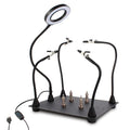 FEITA Helping Hands Soldering Clamp Station, 3X LED Magnifying Glass Lamp with Magnetic PCB Circuit Board Holder, Heavy Duty Base with Flexible Metal Wire Clips Tool