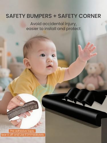 Baby Proof Edge Corner Protector, 16.4FT 0.47''Th L-Shape Furniture Corner & Edge Safety Bumpers with 10 Corners, Pre-Taped, Soft NBR Rubber Foam Desk Edge Cushion Wall Corner Protector (Black) - color: Black, size: 0.47''Th (16.4ft)