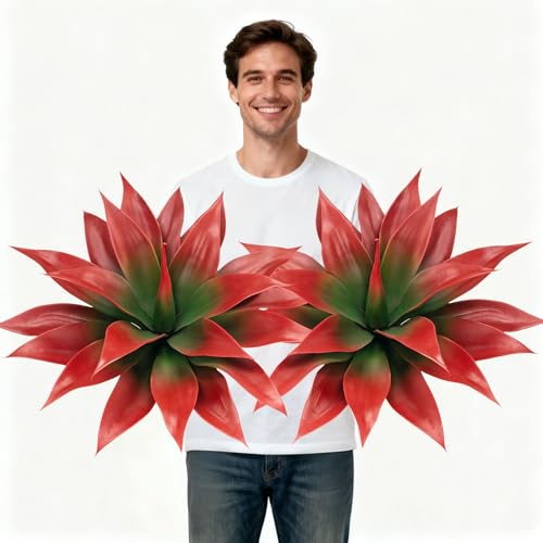 Artificial Agave Faux Agave Fake Greenery 18In Outdoor Artificial Plant Fake Plant for Indoor Home Decoration Plastic Plant Outdoor Decoration Front Porch Decor Simulation Plants 2Pack（Red） - color: 18''red