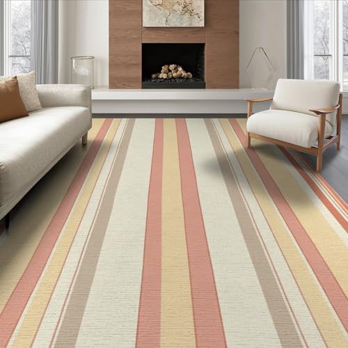 6'x9' Washable Minimalist Stripe Area Rug, Beige Non-Shedding Pet Friendly Room Rug Foldable Easy Care Carpet for Queen Size Bedroom, Under Bed, Master Suite | Ref:1993949 - color: Beige/Pattern 23, size: 6' x 9' (Rectangular)