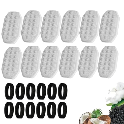 12Pack Cat Water Fountain Filters with 12 Pack Pre-Filter Sponges for 3.2L/108oz Stainless Steel Pet Water Fountain with Water Level Window
