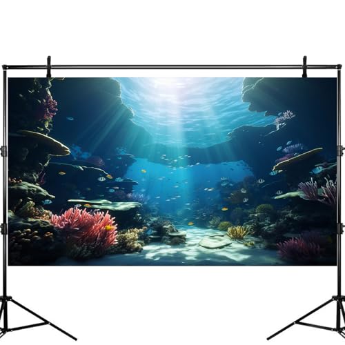 Ocean Floor Fish Tank Background Under The Sea Soft Coral Reef Aquarium Background Underwater Aquatic Plants Sunray Terrarium Backgrounds Deep Sea Tropical Fish Tank Aquarium Backgrounds 24x12in - color: Undersea Blue, size: 24(W)x12(H)inches/ 60(W)*30cm(