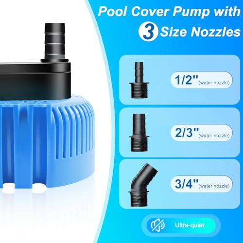 DeeprBetter Above Ground Pool Cover Pump, Submersible Water|Sump Pump for Draining, 850 GPH Blue