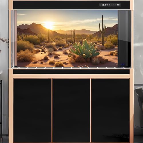 2 Packs Desert Mountain Reptile Tank Background Sunset Desert Gobi Cacti Sand Dunes Aquarium Background Saguaro Sandstone Rock Mountain Range Scenery Aquarium Reptile Enclosure Backgrounds 36x18in - color: Orange_Brown, size: 36(W)x18(H)in