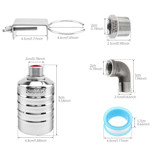 3 Pack Float Valve, 304 Stainless Steel Automatic Water Float Valve，1/2" and 3/4" Connection Auto Fill Shut Off Water Level Control Valve for Pool, Water Tank, Livestock Troughs