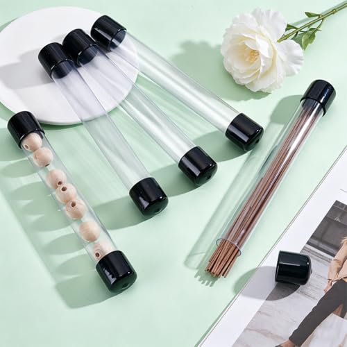 NBEADS 5 Pcs Clear Plastic Tubing with Caps, 8.07x1.1 Inch Transparent Rigid Storage Tubes with1 Sheet Stickers for Crafts Storage Plumbing Aquarium DIY Projects