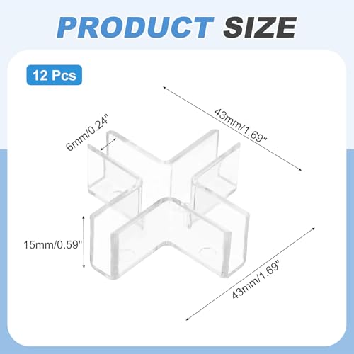 uxcell 24Pcs Plastic Glass Connector, Suitable for 6mm Thick Cross Shaped Glass to Glass Clamp, Fixing Bracket Rimless Clip Holder for Aquarium Fish Tank Display Shelves, Transparent - color: Transparent, size: 6mm
