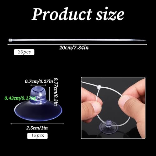 Aquarium Suction Cups, 15 Pcs Small Mini Suction Cups with 30 Pcs Zip Ties for Fish Tank Plants Holder Binding Moss Shrimp Nest Landscape Fixation