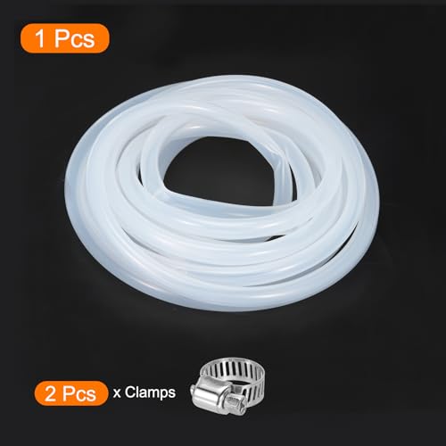 MECCANIXITY 20ft Clear Silicone Rubber Tubing 3/8" ID 1/2" OD Plastic Tube Flexible Air Hose for Brewing, Wine Making, Pump Siphon, 10mm x 13mm, with 2pcs Clamps - size: 3/8" x 1/2"