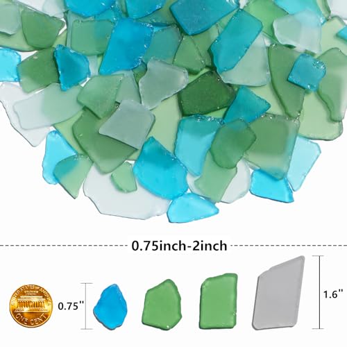 QYGL Sea Glass for Crafts - 14oz Frosted Seaglass Pieces - Vase Filler and Aquarium Ornament, DIY Craft Supplies for Art, Beach Weddings, and Home Decor (Green, Aquamarine, White) - color: Green, Aquamarine, White