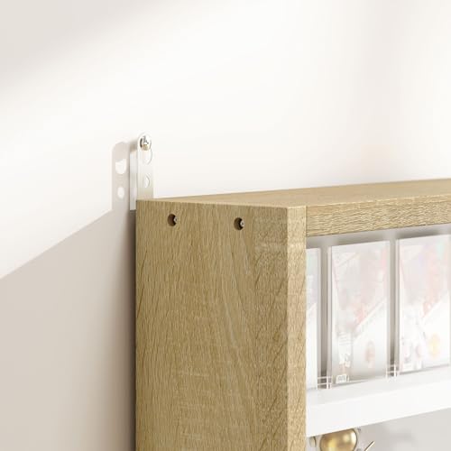 HOMCOM 5-Tier Display Cabinet, Glass Door Cabinet with Adjustable Shelves, Wall-Mounted Display Case for Playroom, Bedroom, Oak and White - color: Oak and White