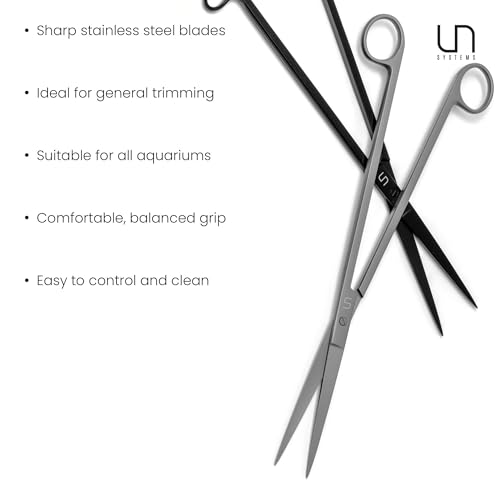 UNS Aquascaping Tools - Stainless Steel, Rust Resistant, Freshwater Planted Tank, Saltwater Reef Aquarium Maintenance Accessory - Trimming Stems & Carpets, Coral Cutting - Straight Scissors, Grey - color: Grey