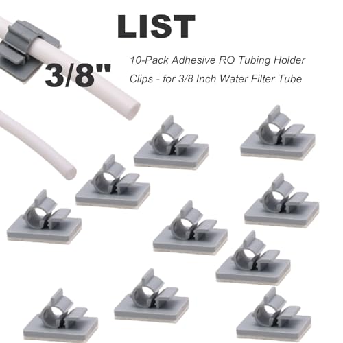 10-Pack Adhesive RO Tubing Holder Clips - for 3/8 Inch Water Filter Tube, Cable Management Mounts for Reverse Osmosis System, Refrigerator, Under Sink Organization (3/8 inch RO Tubing Mounting Clips)