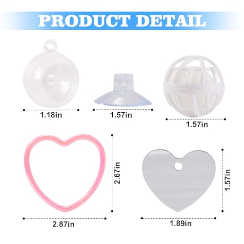 Betta Fish Toys, 2 PCS Heart Fish Exercise Ring and Nitrifying Balls Set, Heart Betta Mirror Toy Set, Feeding Ring with Suction Cup, Fishing Tank Accessories for Gifts (Pink) - color: Pink Heart