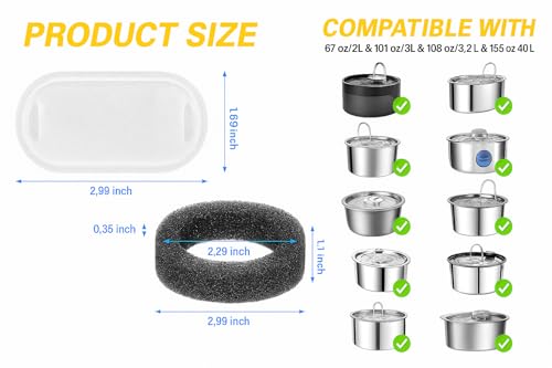 Fountain Filter Replacement Set – 18 Pack (6 Carbon Filters + 6 Pump Sponges + 6 Pre-Filters) – Compatible with Stainless Steel Cat & Dog Water Fountains – BPA-Free, Triple Filtration
