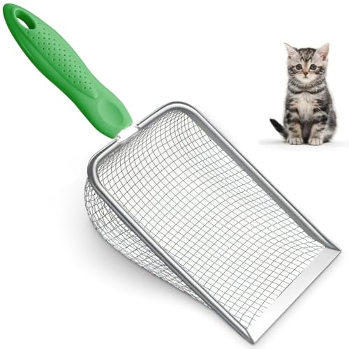 Metal Cat Litter Scoop,Sturdy Litter Cleaner Corner Shovel,Stainless Steel Mesh Litter Shovel,Easy to Clean Reptile Terrarium Sand Waste(Green)-Christmas - color: Green, size: L