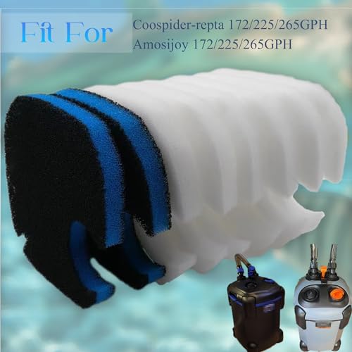 PurifyLogix Filter Canister Pads for Pondforse 172/225/265/264GPH Aquarium | Replacement Filter Media for Coospider-Repta, for AMOSIJOY 172/225/265/264GPH, 6 Fine Floss Pads & 2 Carbon Filter Pads